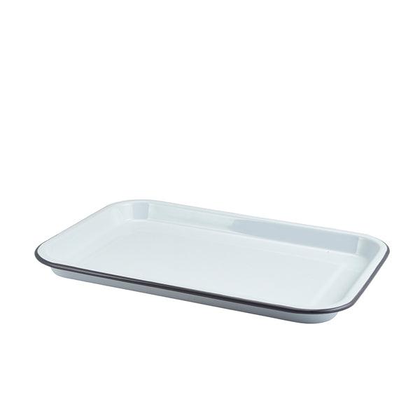 Enamel Serving Tray White with Grey Rim 33.5x23.5x2.2cm - BESPOKE 77