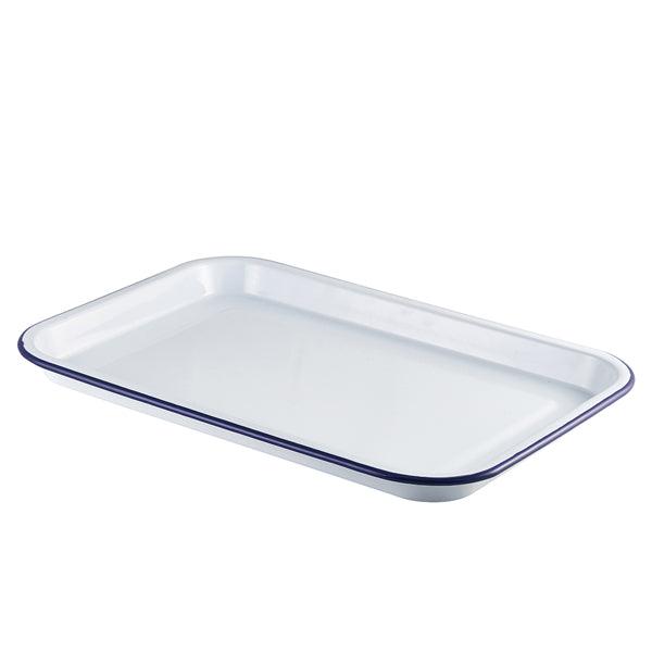 Enamel Serving Tray White with Blue Rim 38.2x26.4x2.2cm - BESPOKE 77