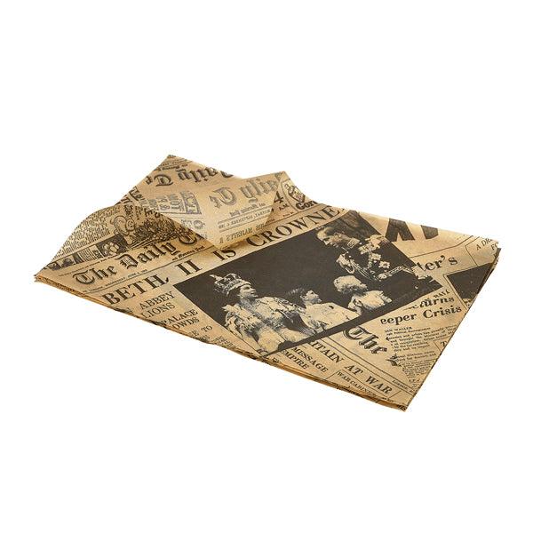 Greaseproof Paper Brown Newspaper Print 25 x 35cm - BESPOKE 77