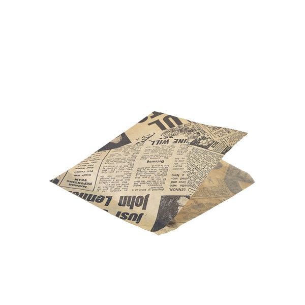 Greaseproof Paper Bags Brown Newspaper Print 17.5 x 17.5cm - BESPOKE 77