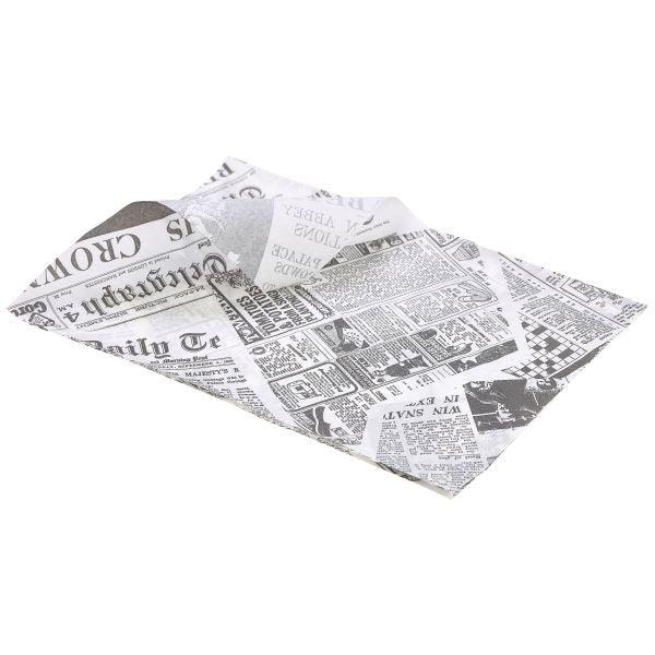 Greaseproof Paper White Newspaper Print 25 x 35cm - BESPOKE 77