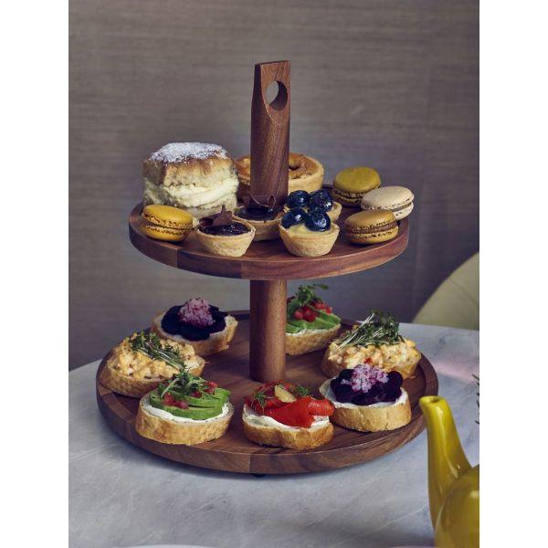 GenWare Acacia Wood Two Tier Cake Stand - BESPOKE 77
