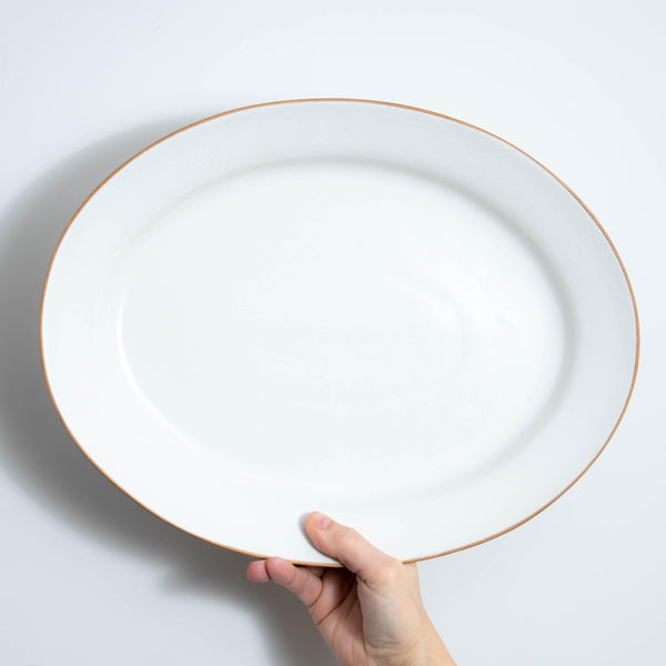 Matte White With Rye Edge Large Oval Stoneware Mains Plate 39x30cm