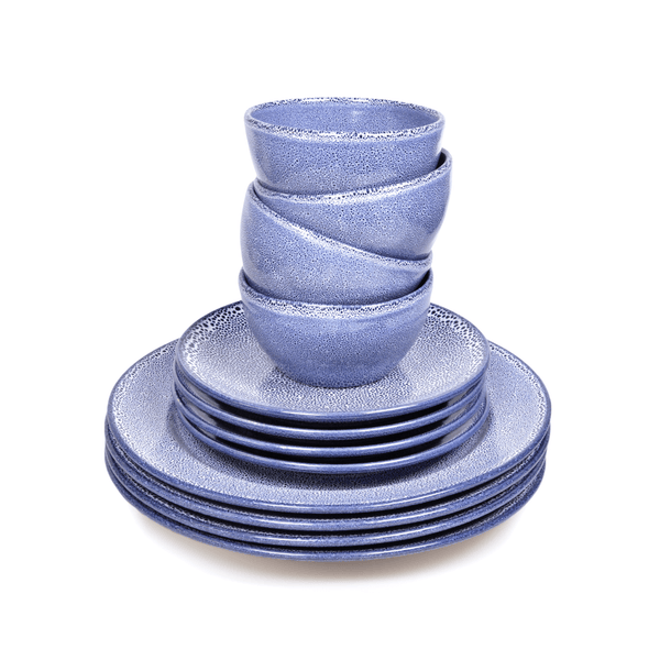 Premium Sapphire Blue Speckled 12 Piece Dinnerware Set - BESPOKE77