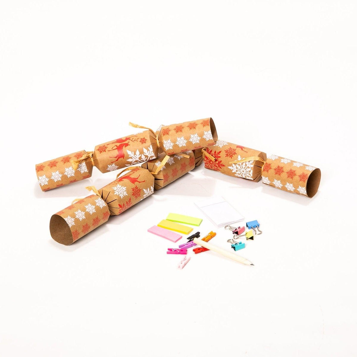 Plastic Free/Eco Friendly Kraft Christmas Crackers 10" - Reindeer & Snowflake Print - BESPOKE77