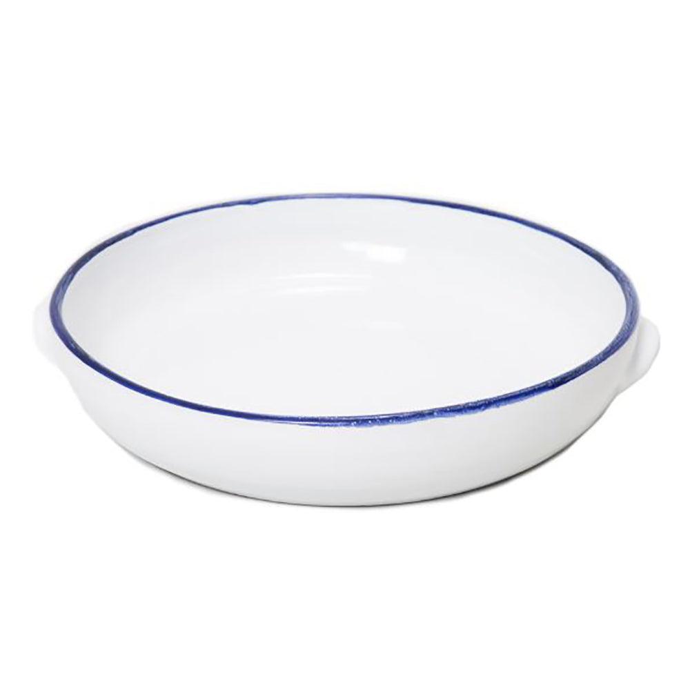 31cm White Terracotta Dish With Blue Rim & 2 Handles - BESPOKE77