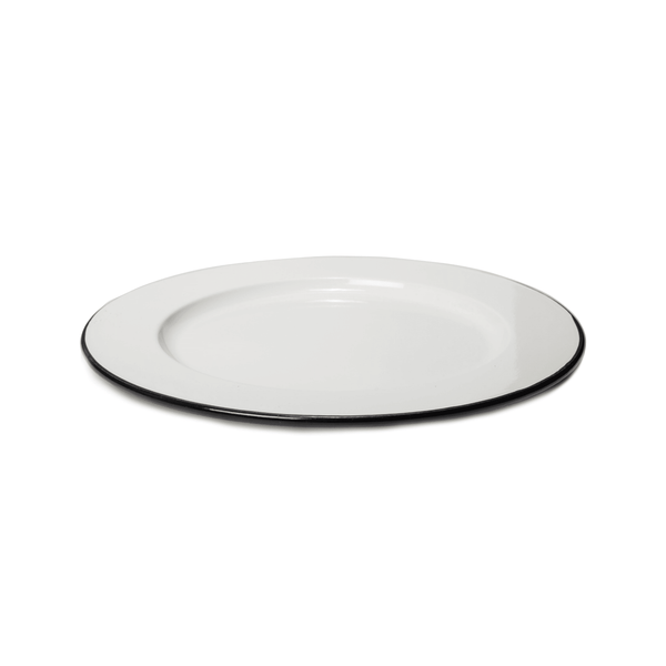 30.5cm Cream Enamel Round Plate with Black Trim - BESPOKE77