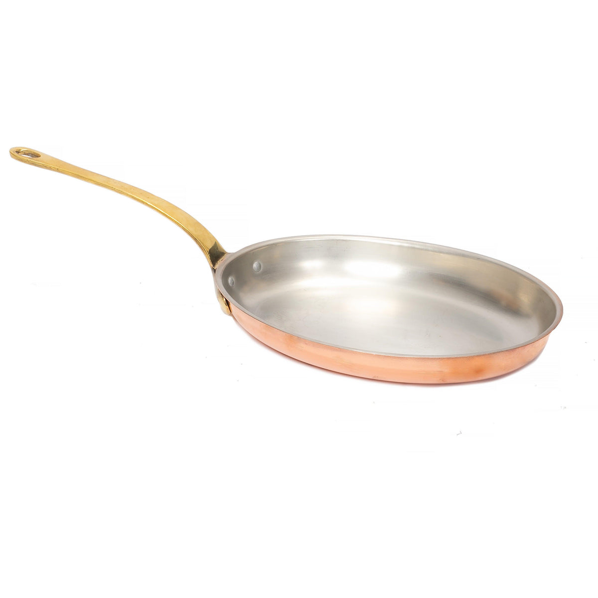 Oval Copper Fry Pan With Handle 38 x 23cm - Handle Length 22cm - BESPOKE77