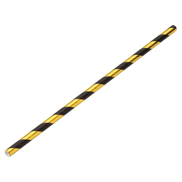 Paper Gold/Black Stripe Straw 8" (20cm) - BESPOKE77