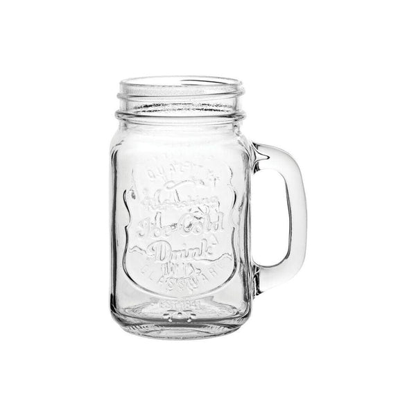 An Alabama Handled Drinks Jar with drink recipes written on it by Utopia.