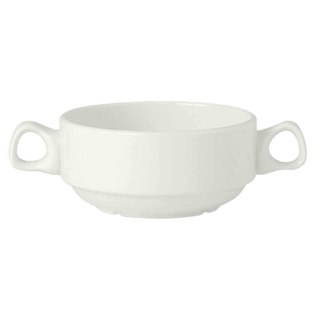 Utopia | Tableware | Simplicity White Handled Stacking Soup Cup 28.5cl (10oz) | Bespoke77