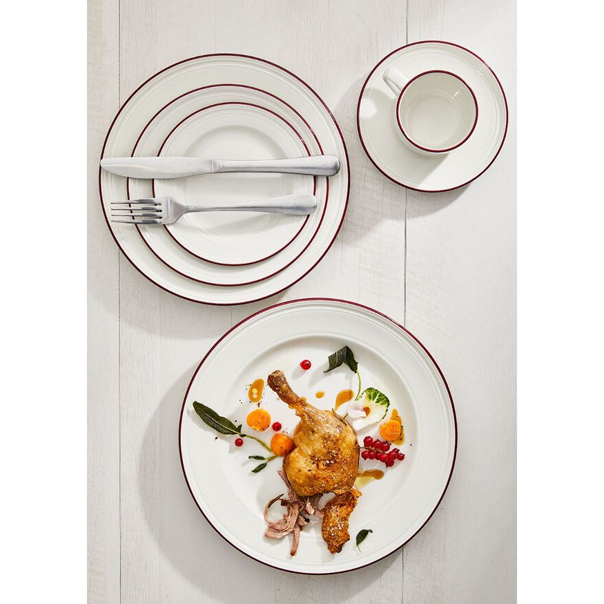 Utopia | Tableware | Bead Maroon Band Oatmeal Bowl 16.5cm (6 1/2") | Bespoke77