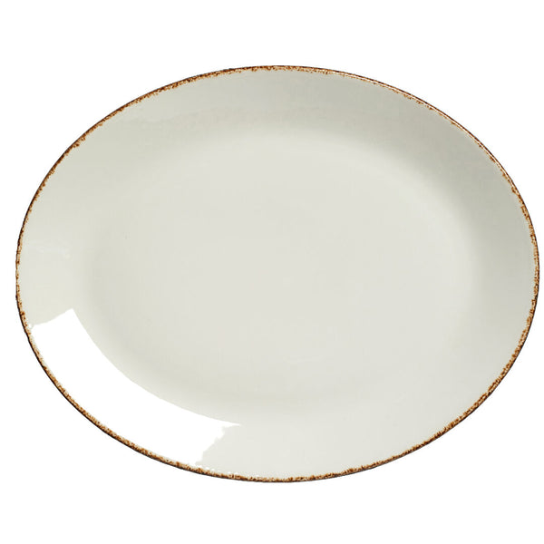 Utopia | Tableware | Brown Dapple Oval Coupe Plate 34.25cm (13 1/2") | Bespoke77