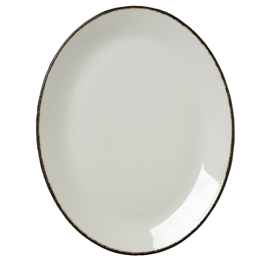 Utopia | Tableware | Charcoal Dapple Oval Coupe Plate 34.25cm (13 1/2") | Bespoke77