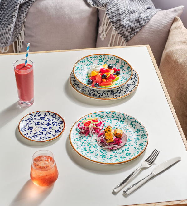 Utopia | Tableware | Flora Aqua Coupe Plate 20.25cm (8") | Bespoke77