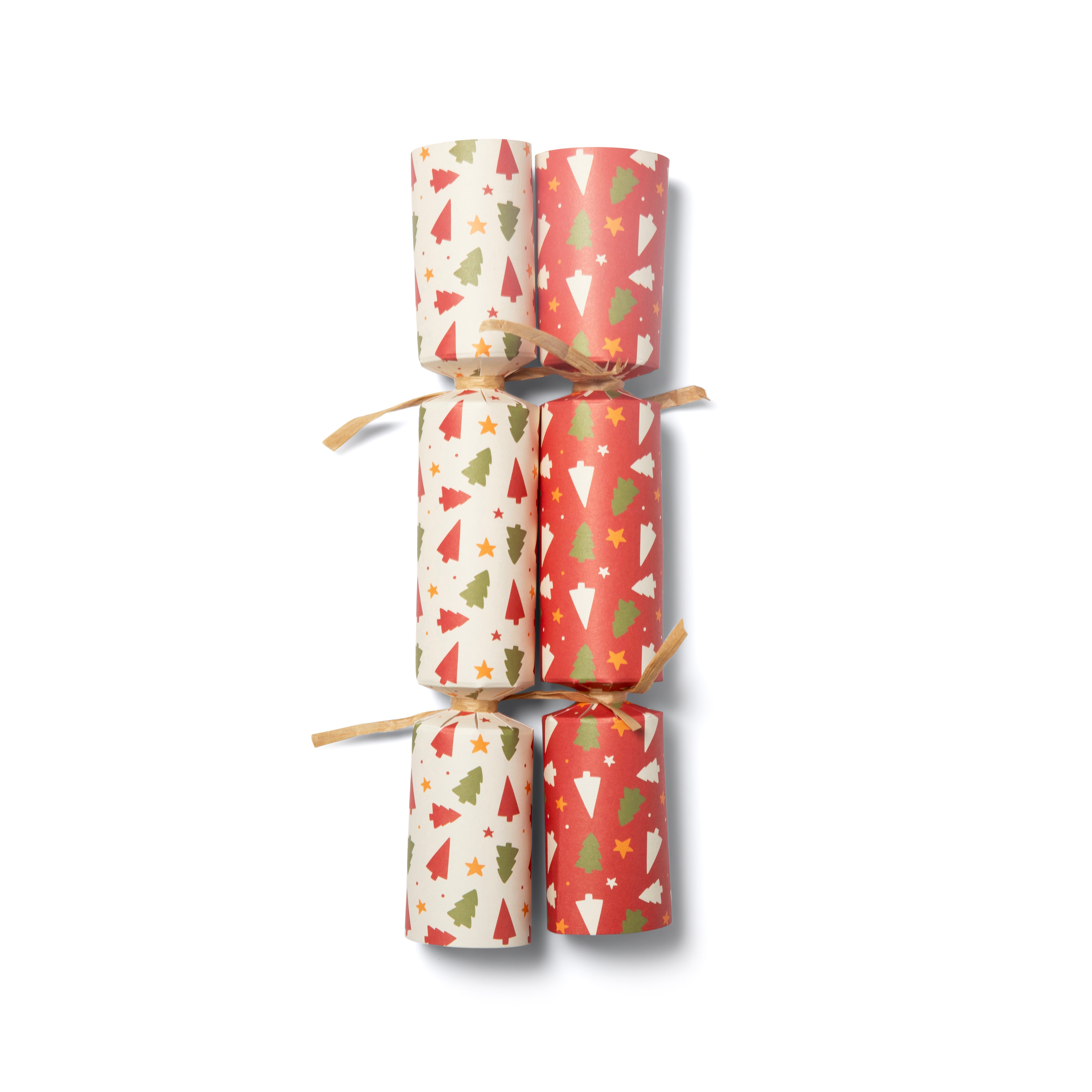 Eco Friendly Christmas Crackers 12 Inch - Xmas Tree/Star Print - Red/Cream