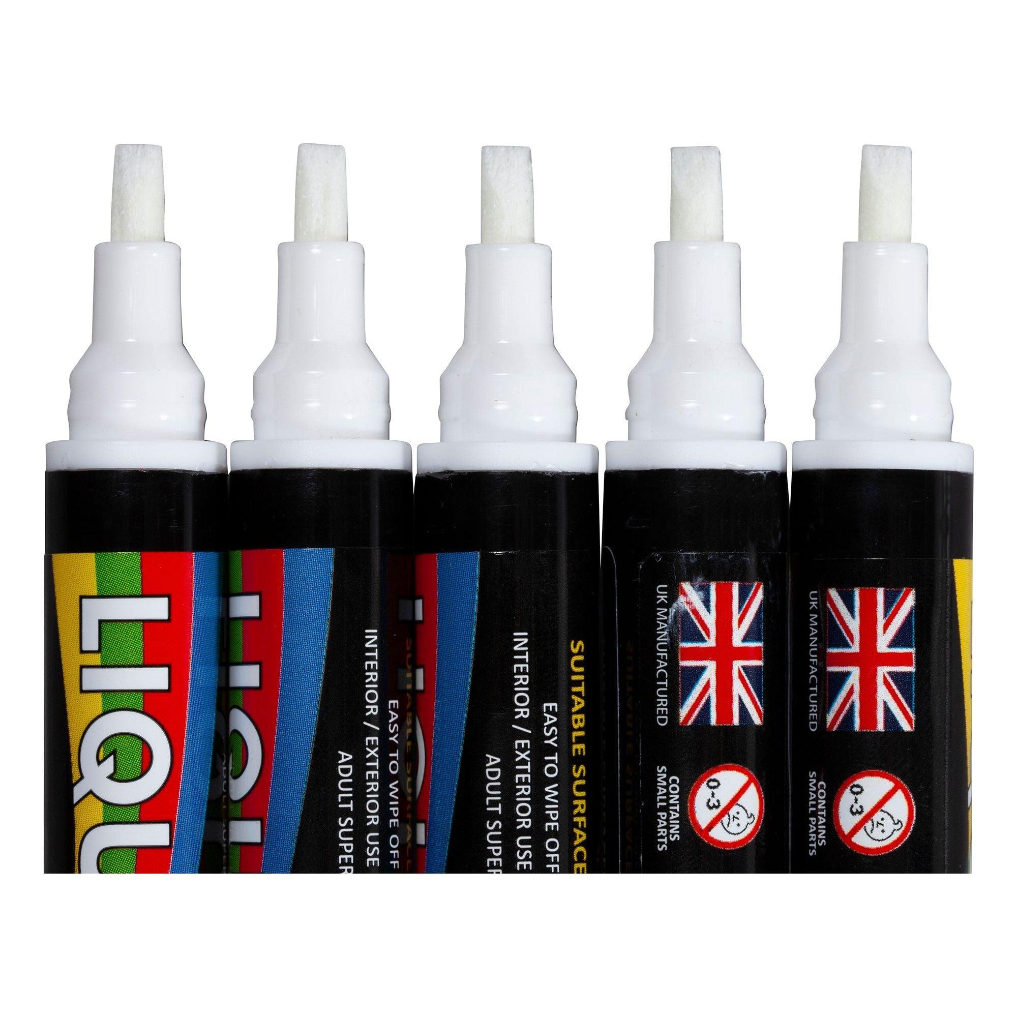 White 5mm Chisel Liquid Chalk Pens - Pack of 5 White Pens