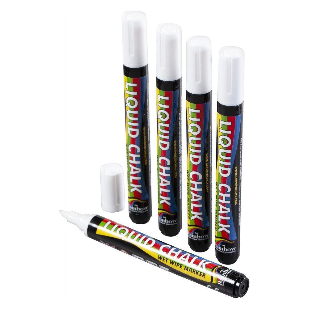 White 5mm Chisel Liquid Chalk Pens - Pack of 5 White Pens