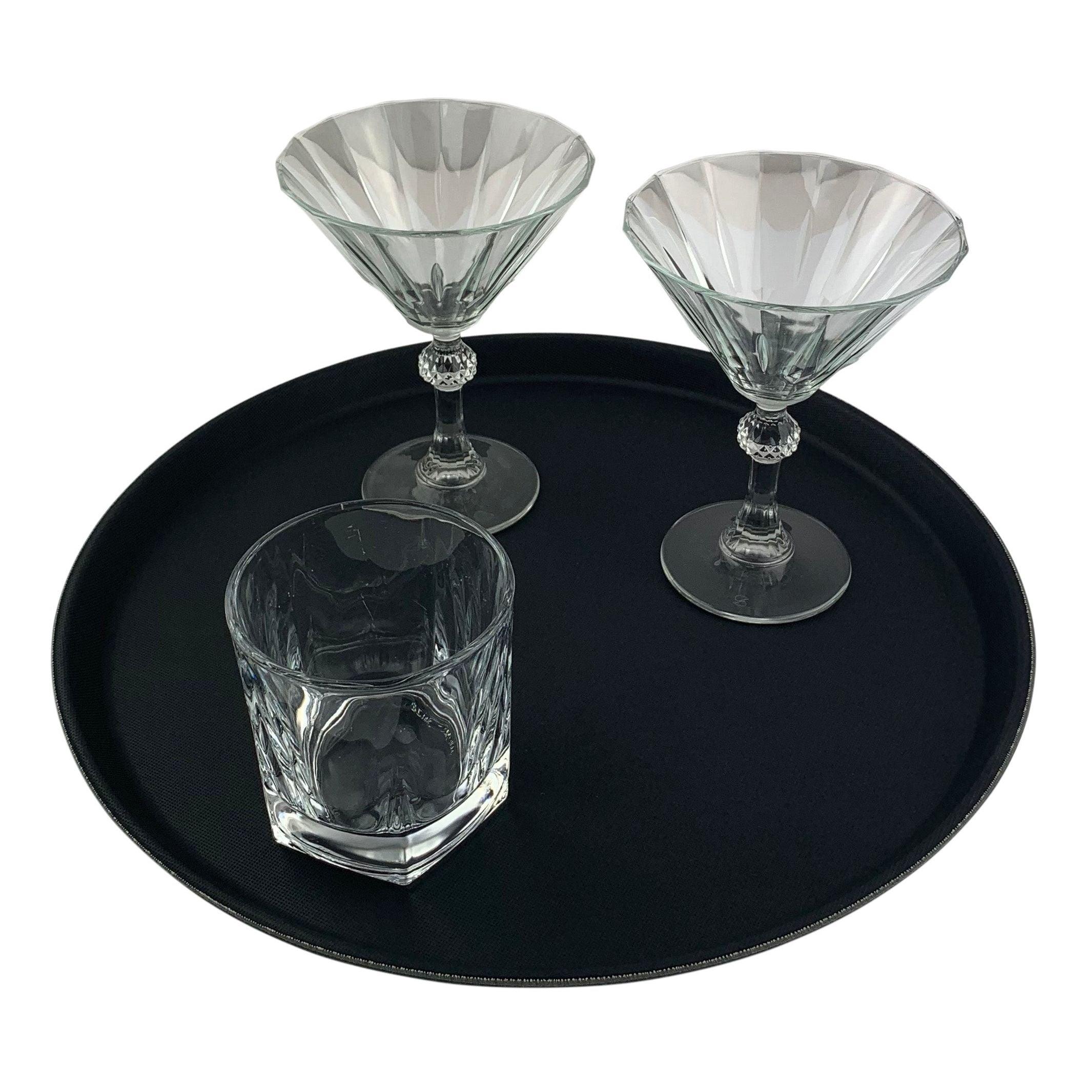 Black Plastic Non-Slip Serving Tray - 14 Inch Round