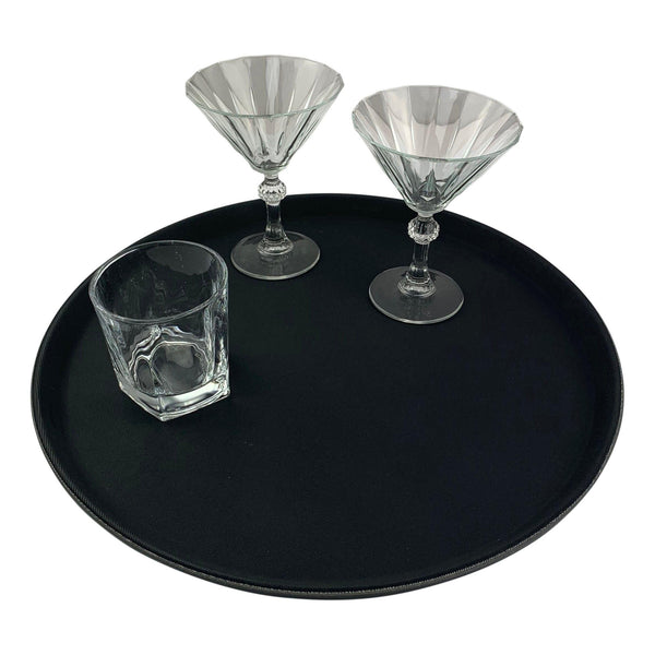 16 Inch Round Black Plastic Non Slip Tray