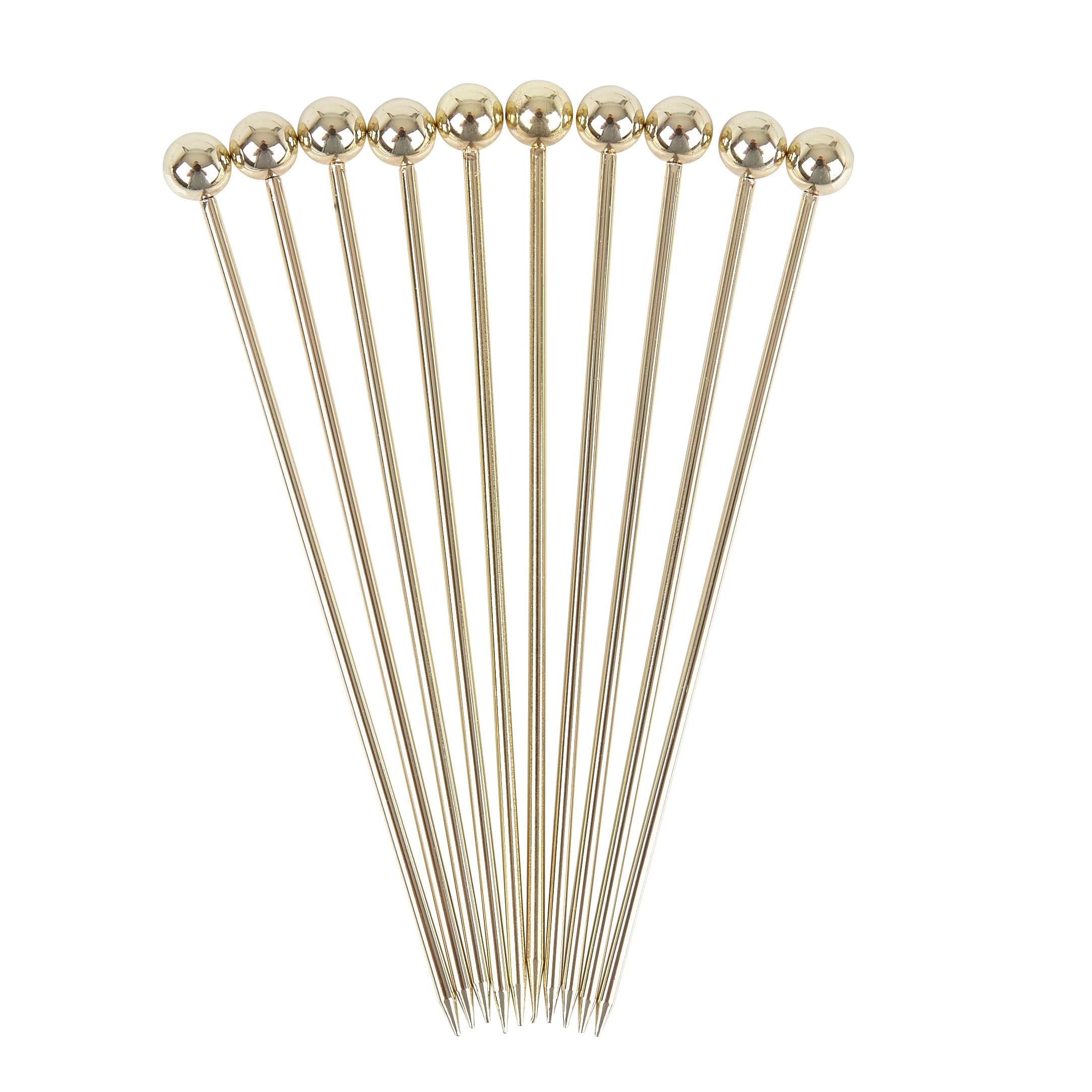 Gold Plated Ball Garnish Picks - Pack of 10