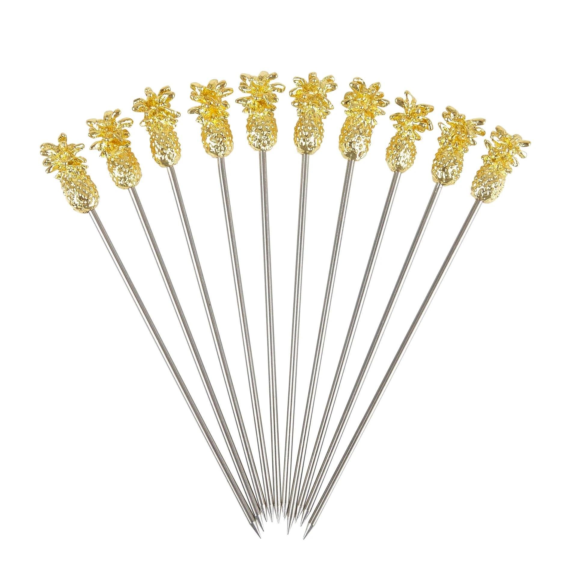 Gold Plated Pineapple Garnish Picks - Pack of 10