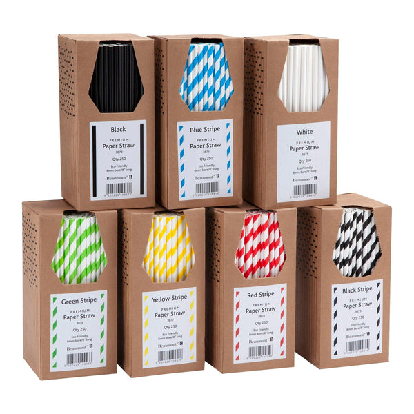 Blue & White Striped Paper Straws 8" - Pack of 250