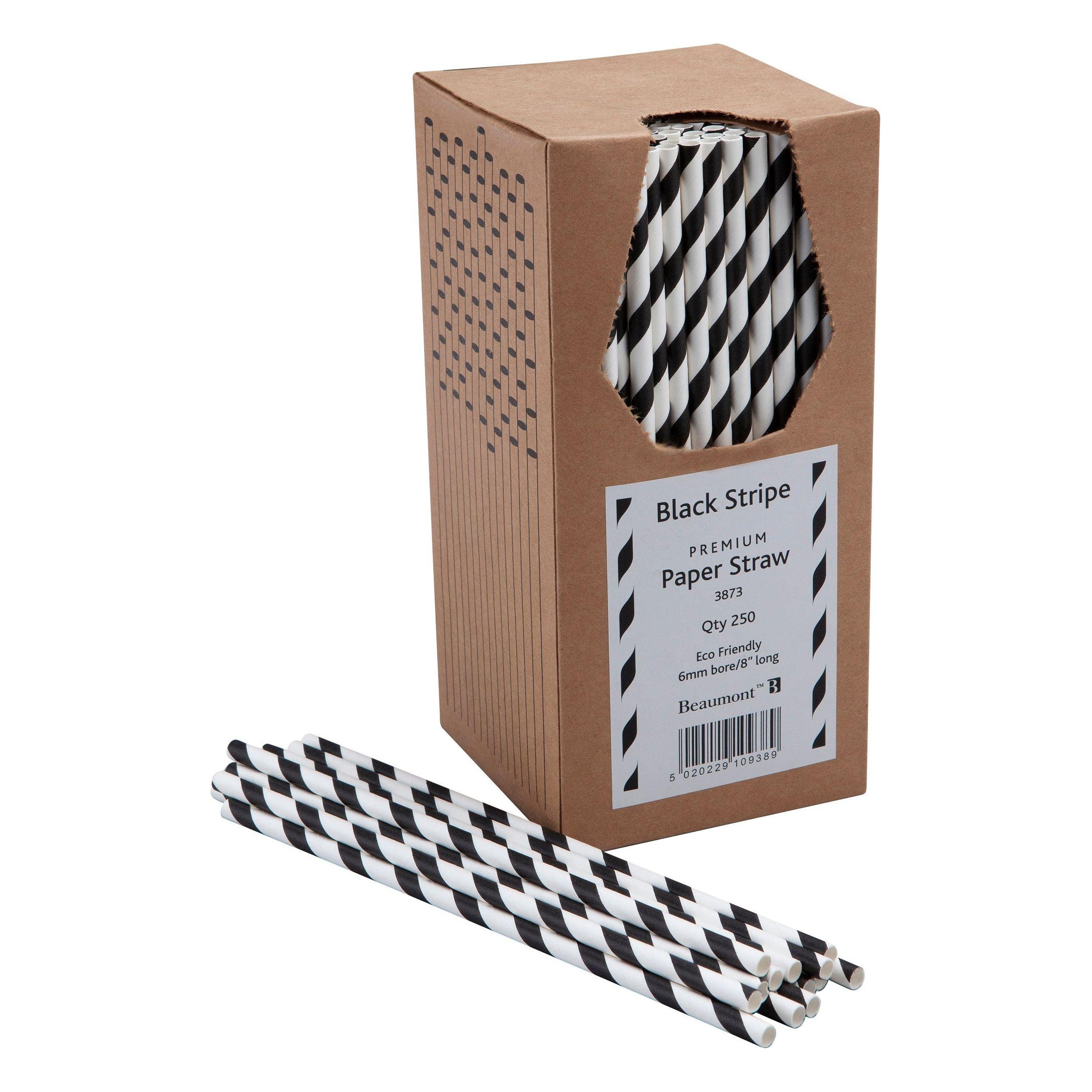 Monochrome Black & White Striped Paper Straws - Pack of 250