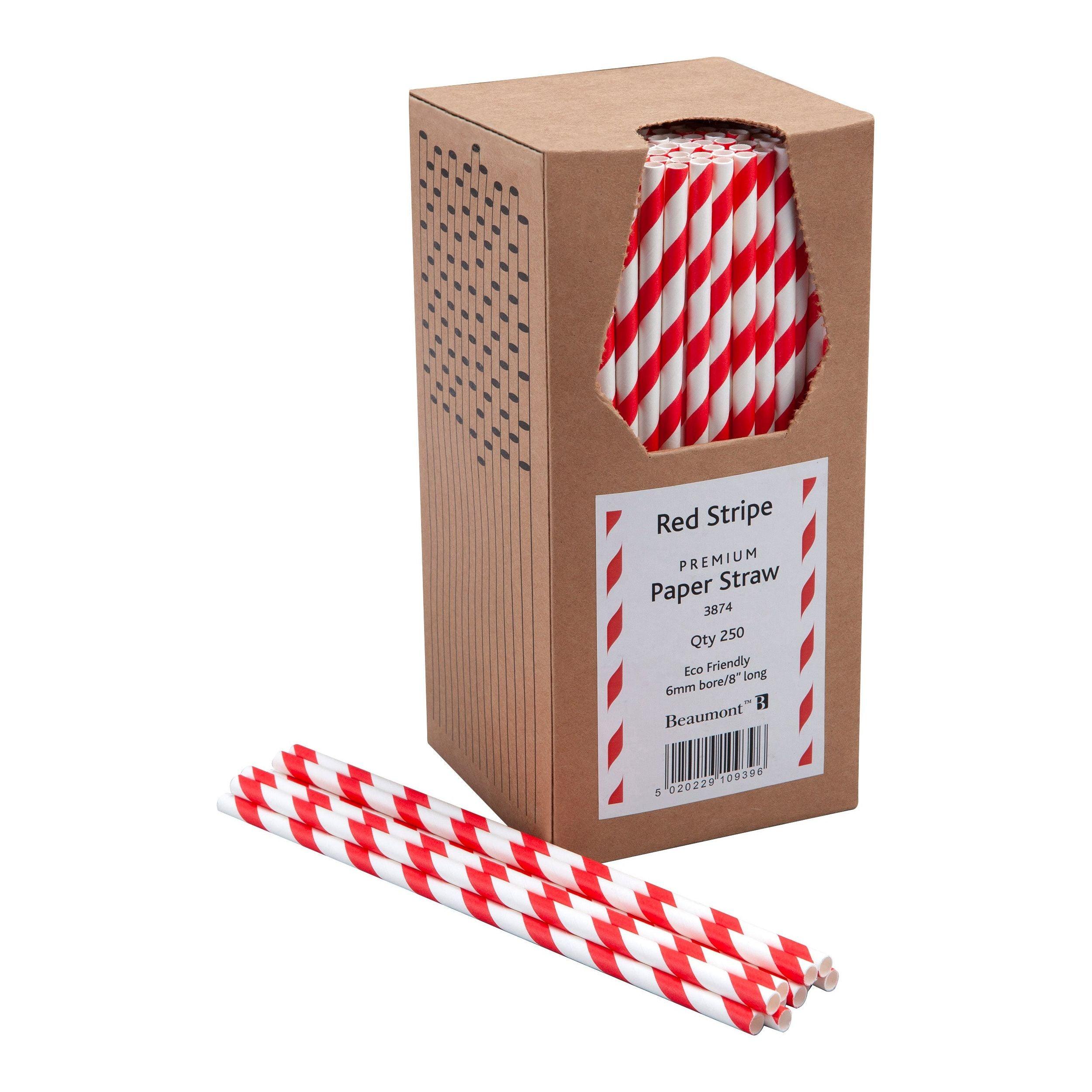 Red & White Striped 8 Inch 6mm Bore Paper Straws - Pack of 250