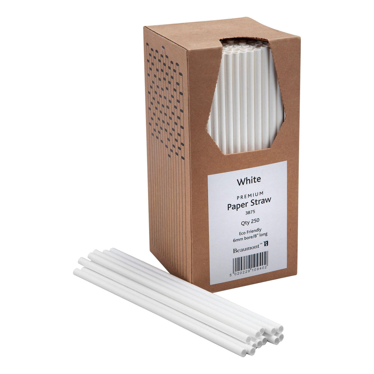 Premium White 8 Inch 6mm Bore Paper Straws (Pk 250)