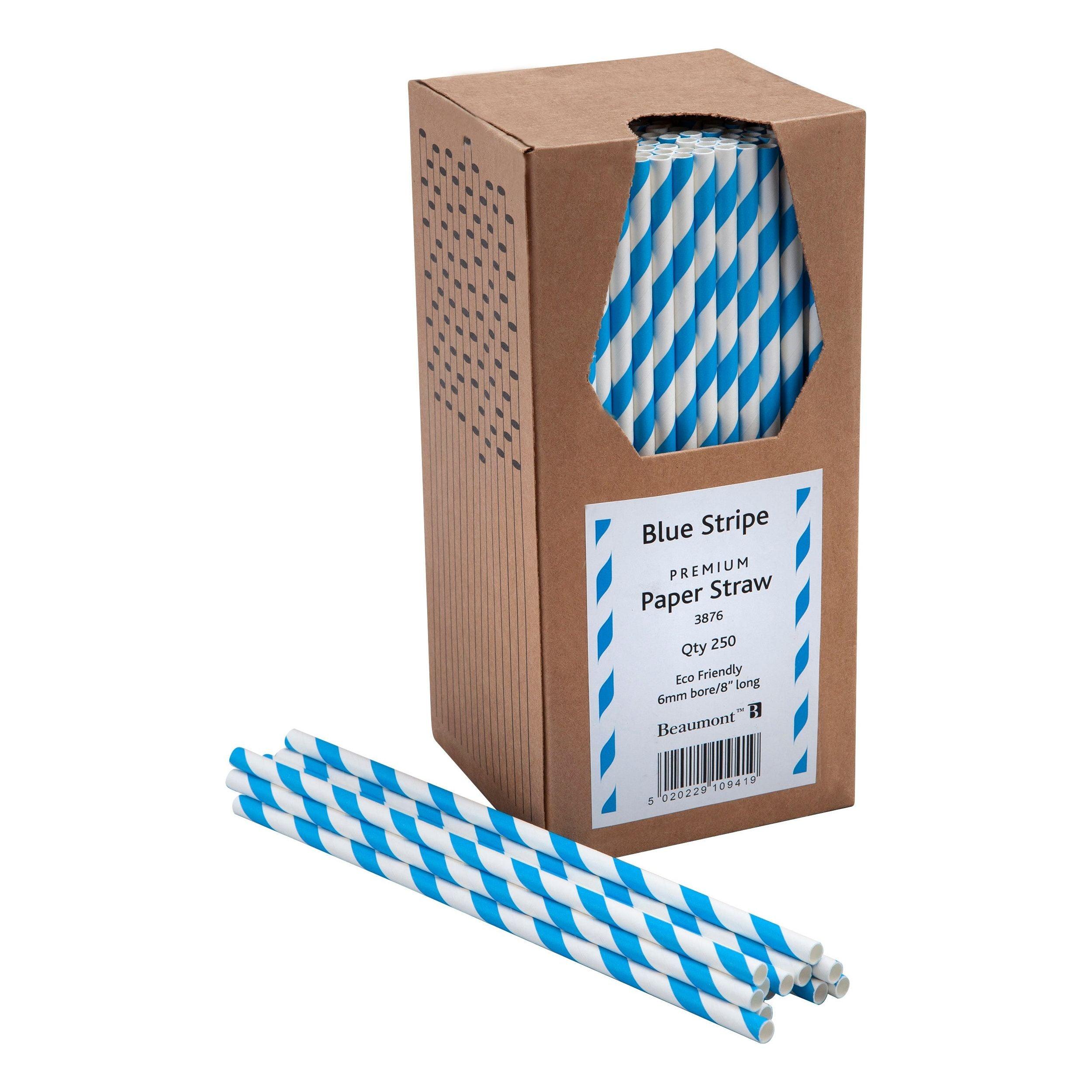 Blue & White Striped Paper Straws 8" - Pack of 250