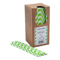 Green & White Striped 8 Inch 6mm Bore Paper Straws (Pack of 250)