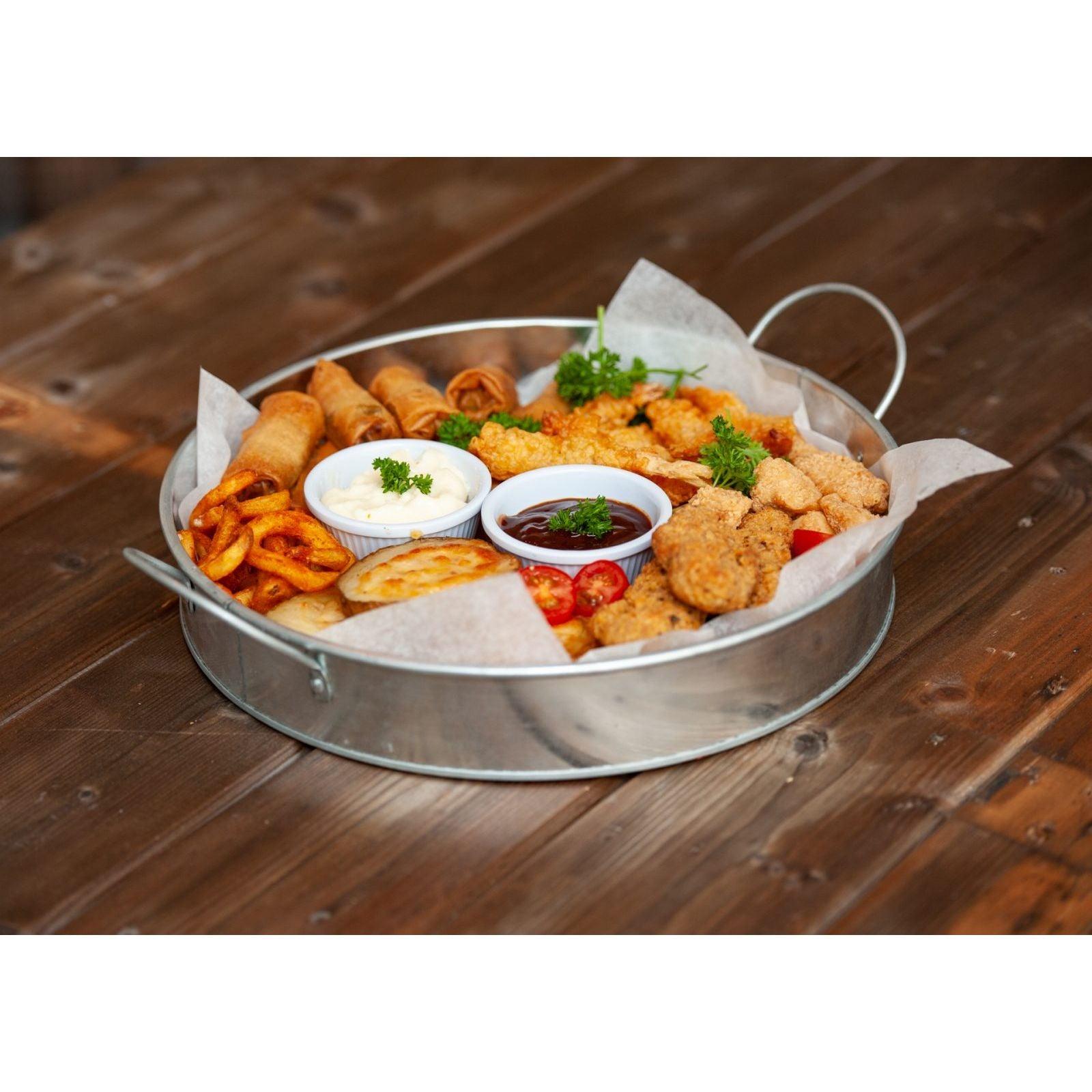 Rustic 12" Round Galvanised Tin Serving Platter