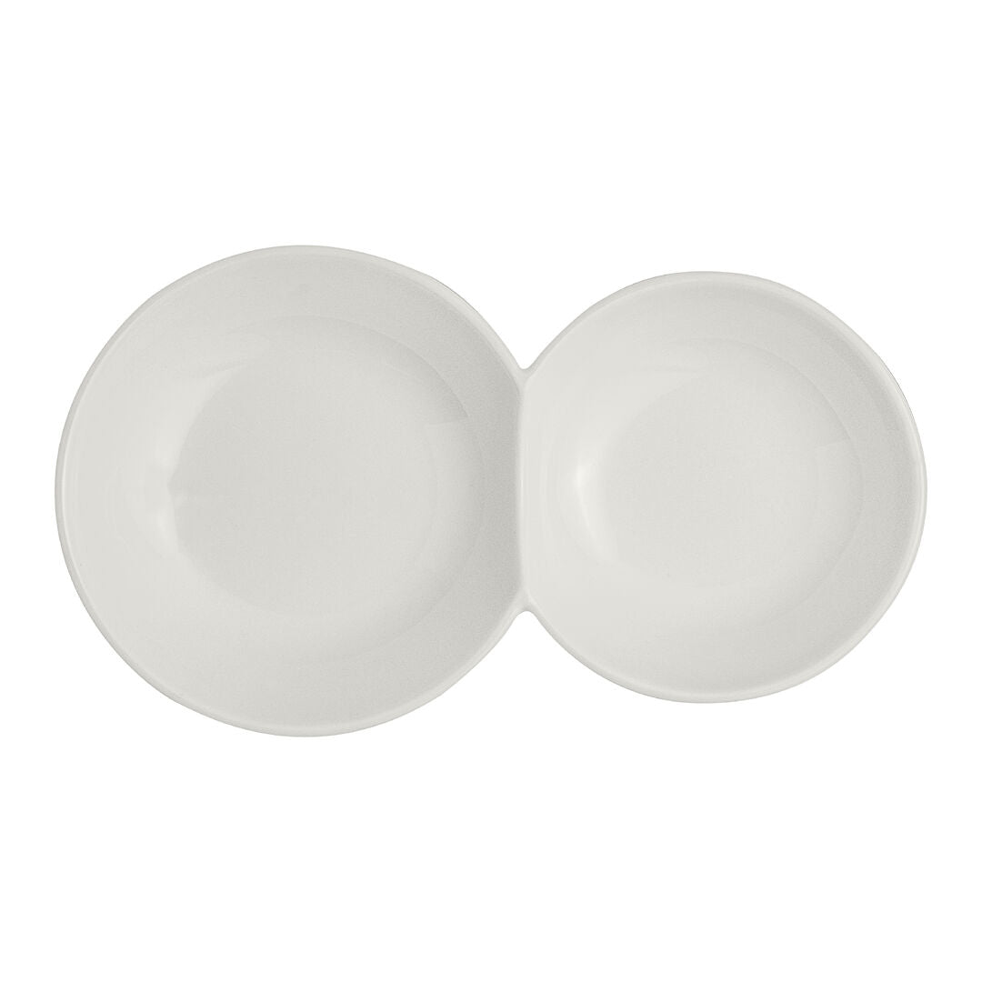 Utopia | Tableware | White Album 2 Compartment Gourmet Sauce Dish 18 x 2.5cm 17cl (7 1/8 x 1" 6oz) | Bespoke77