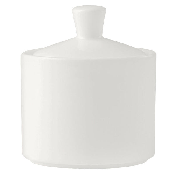 Utopia | Tableware | Monaco White Vogue Covered Sugar Pot 22.75cl (8oz) | Bespoke77