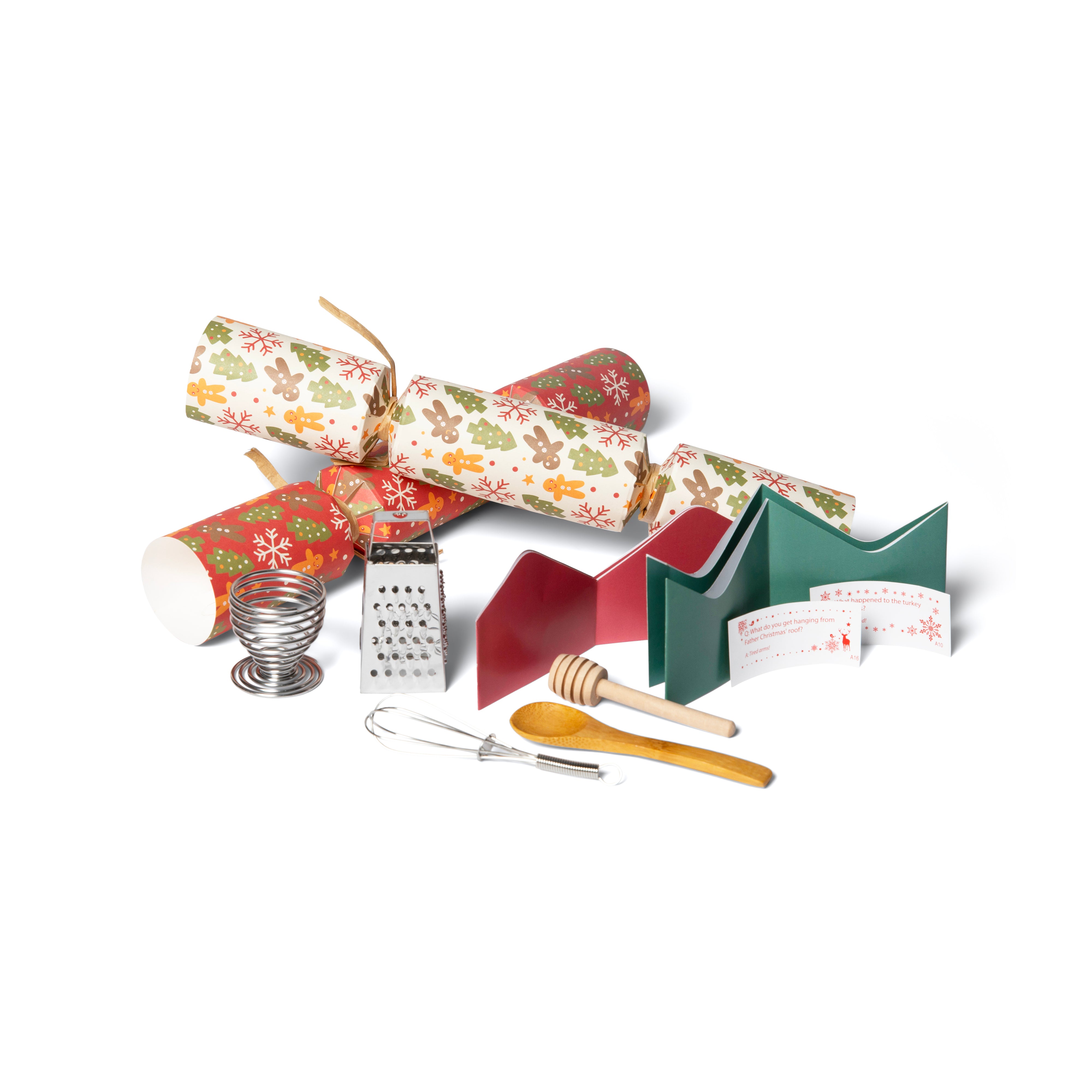 Eco Friendly Christmas Crackers 12 Inch - Gingerbread/Snowflake/Xmas Tree Print - Red/Cream