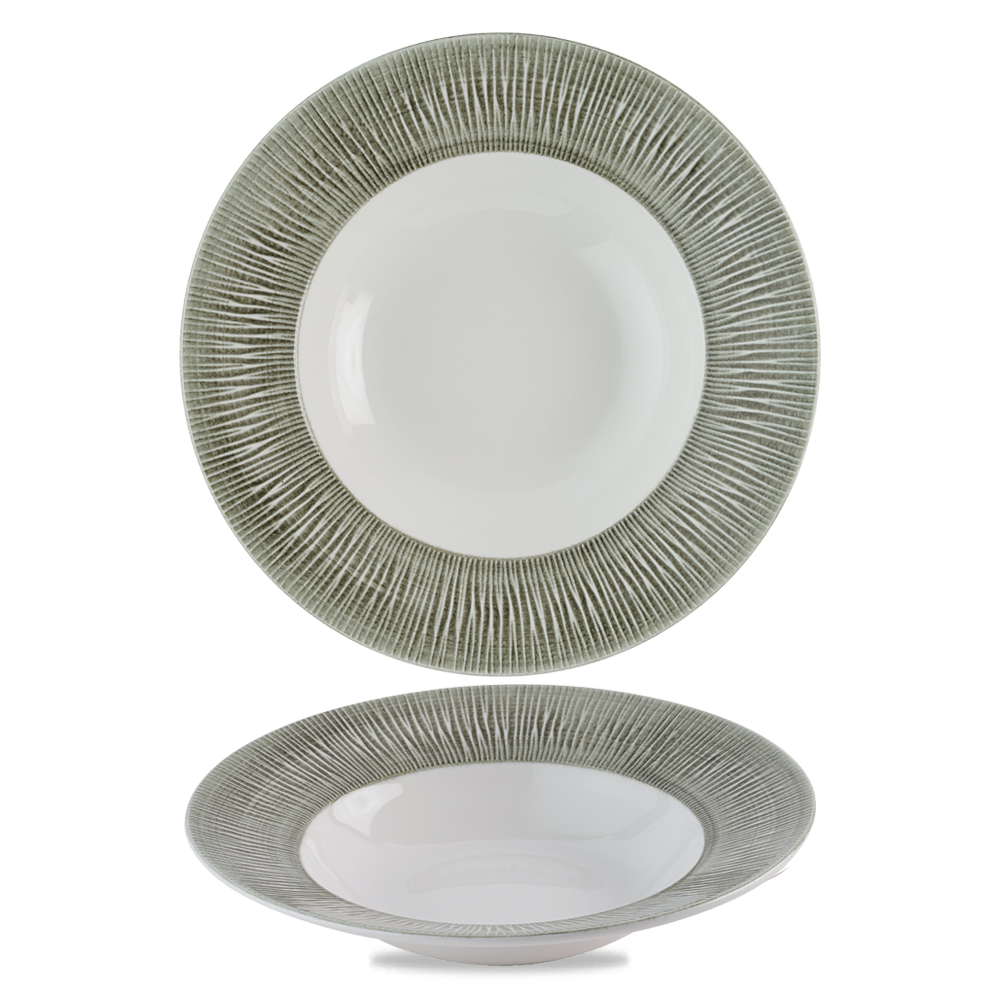 Bamboo Ceramic Spinwash Alpine Porcelain Wide Rim Bowl 11"