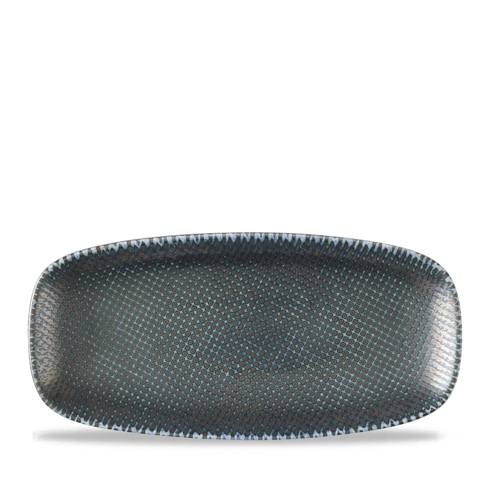 Astro Metallic Blue Chefs Oblong Porcelain Plate 10.6" X 5"