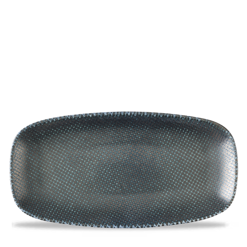 Astro Metallic Blue Chefs Oblong Porcelain Plate 11 3/4" X 6"