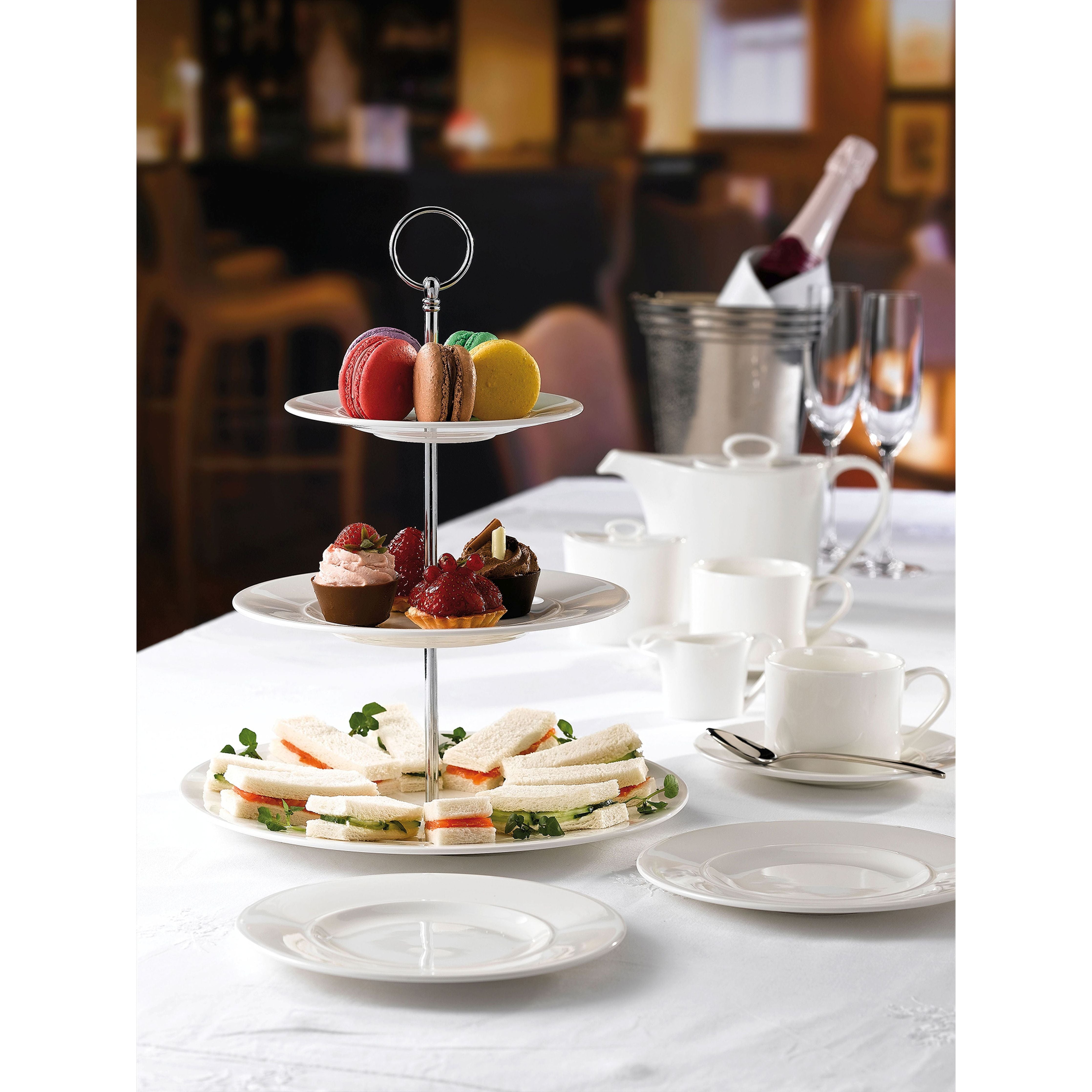 Alchemy Ambience White Standard Rim 2 Tier Plate Tower 11"