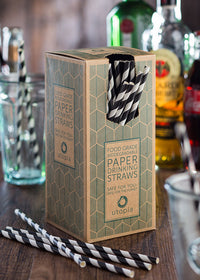 Paper Black Stripe Straw 8" (20cm)