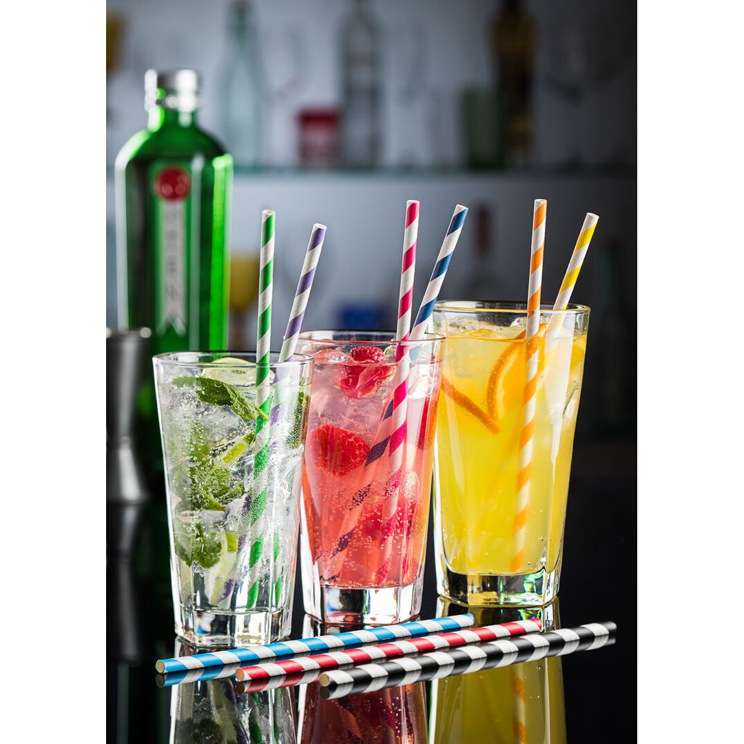 Paper Green Stripe Straw 8" (20cm)