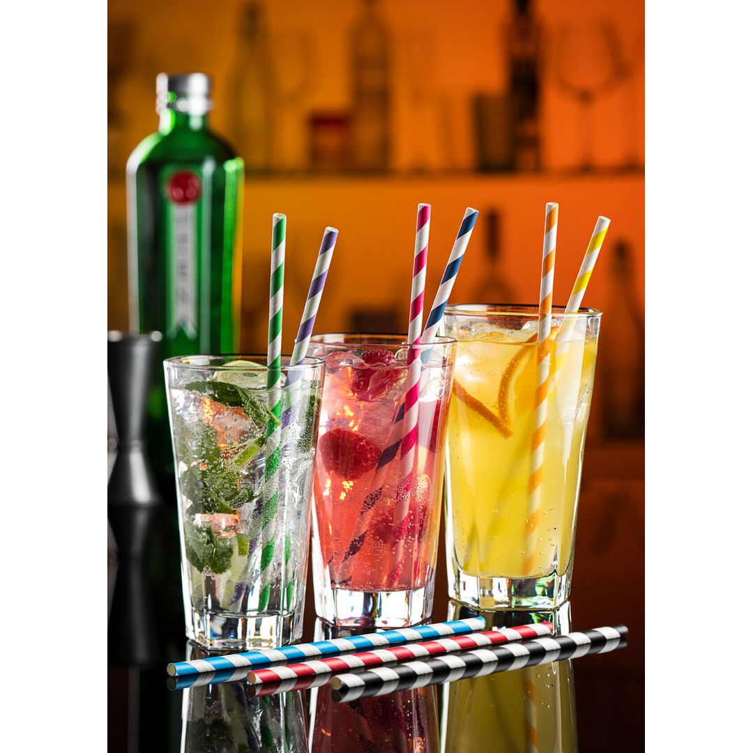 Paper Blue Stripe Straw 8" (20cm)