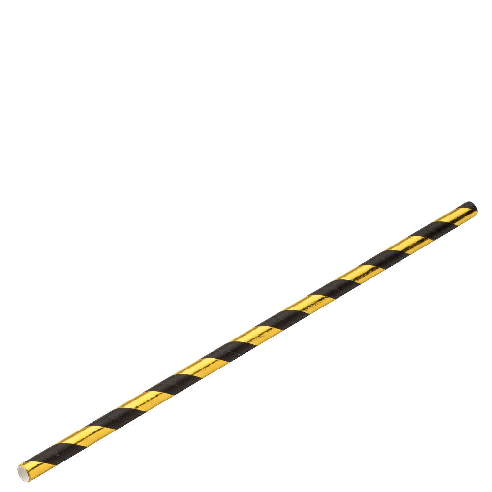 Paper Gold/Black Stripe Straw 8" (20cm) Box of 250