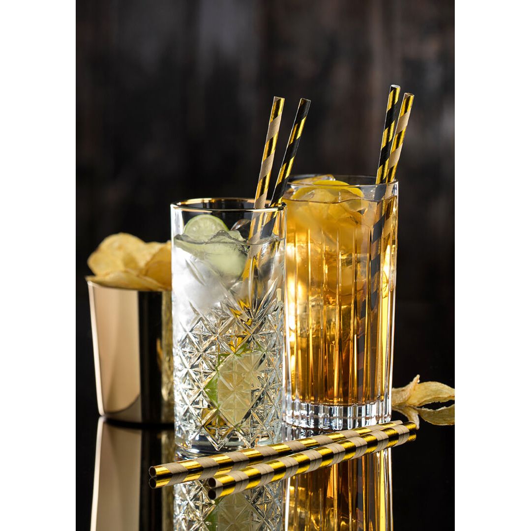 Paper Gold/Black Stripe Straw 8" (20cm) Box of 250