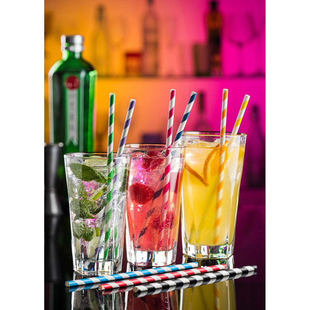 Paper Yellow/White Stripe Straw 8" (20cm)
