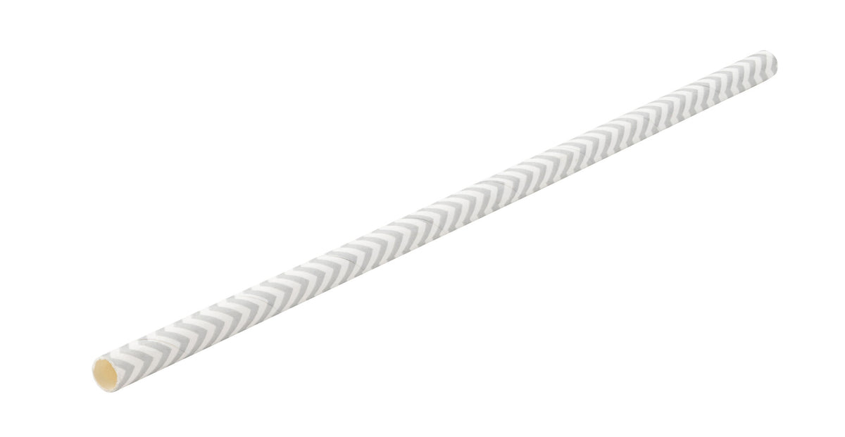 Paper Chevron Matt Silver Straw 8" (20cm)