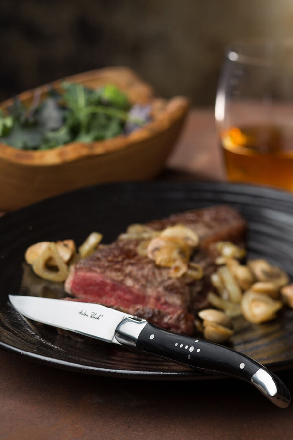 Laguiole Black Handled Steak Knife - Black Blade