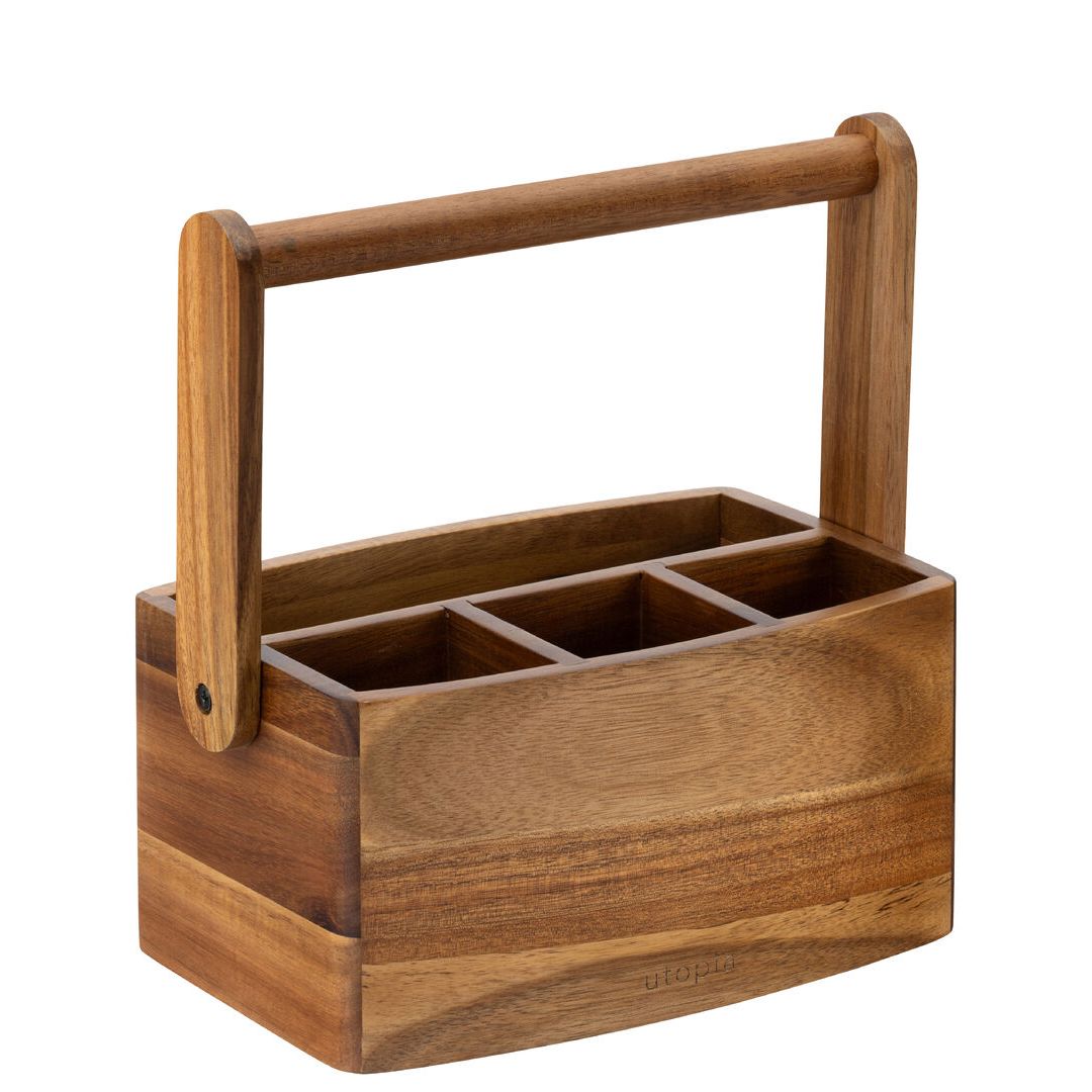 Acacia Straight Sided 4 Compartment Table Caddy