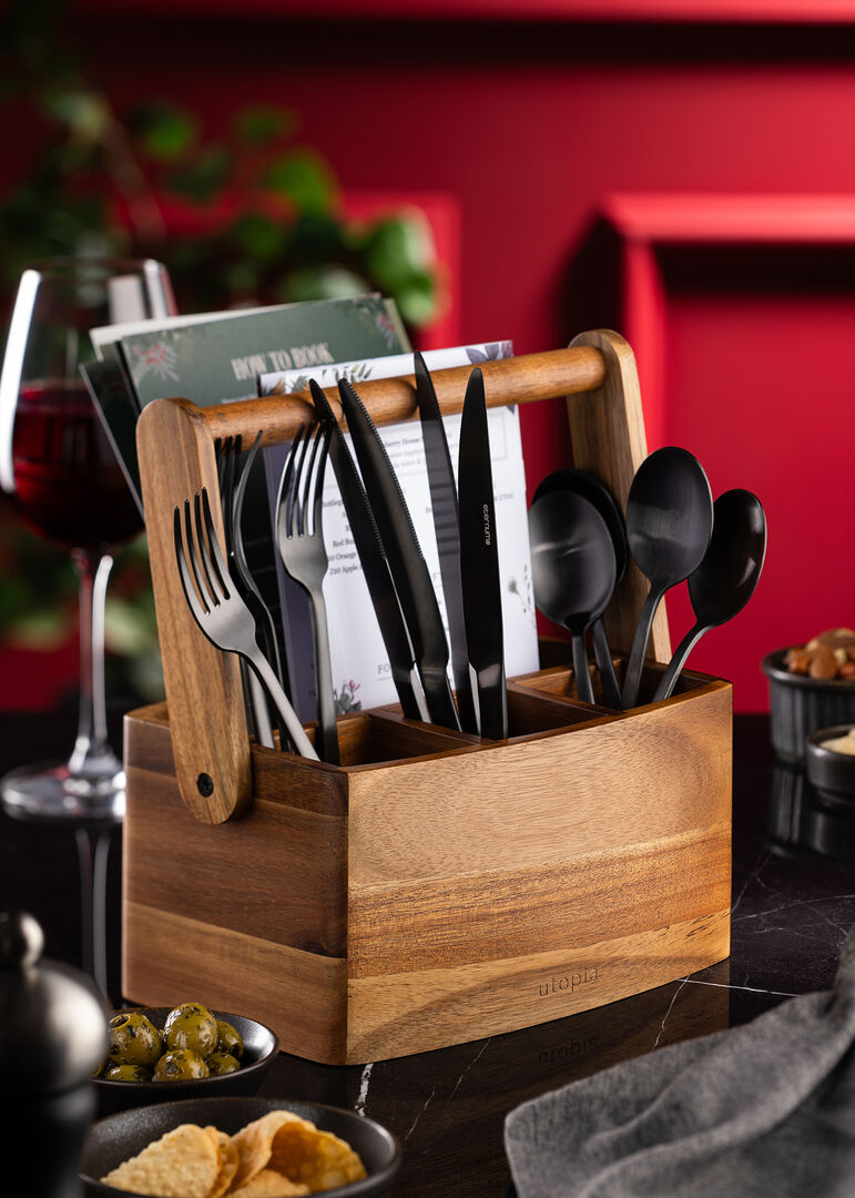 Acacia Straight Sided 4 Compartment Table Caddy